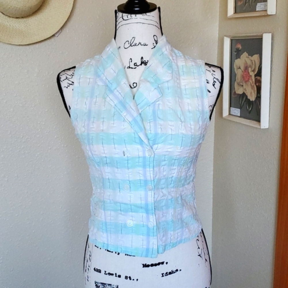 VINTAGE Byer California Seersucker Crop Top White Size MEDIUM